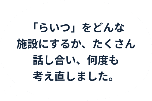 「らいつ」をどんな施設にするか、たくさん話し合い、何度も考え直しました。